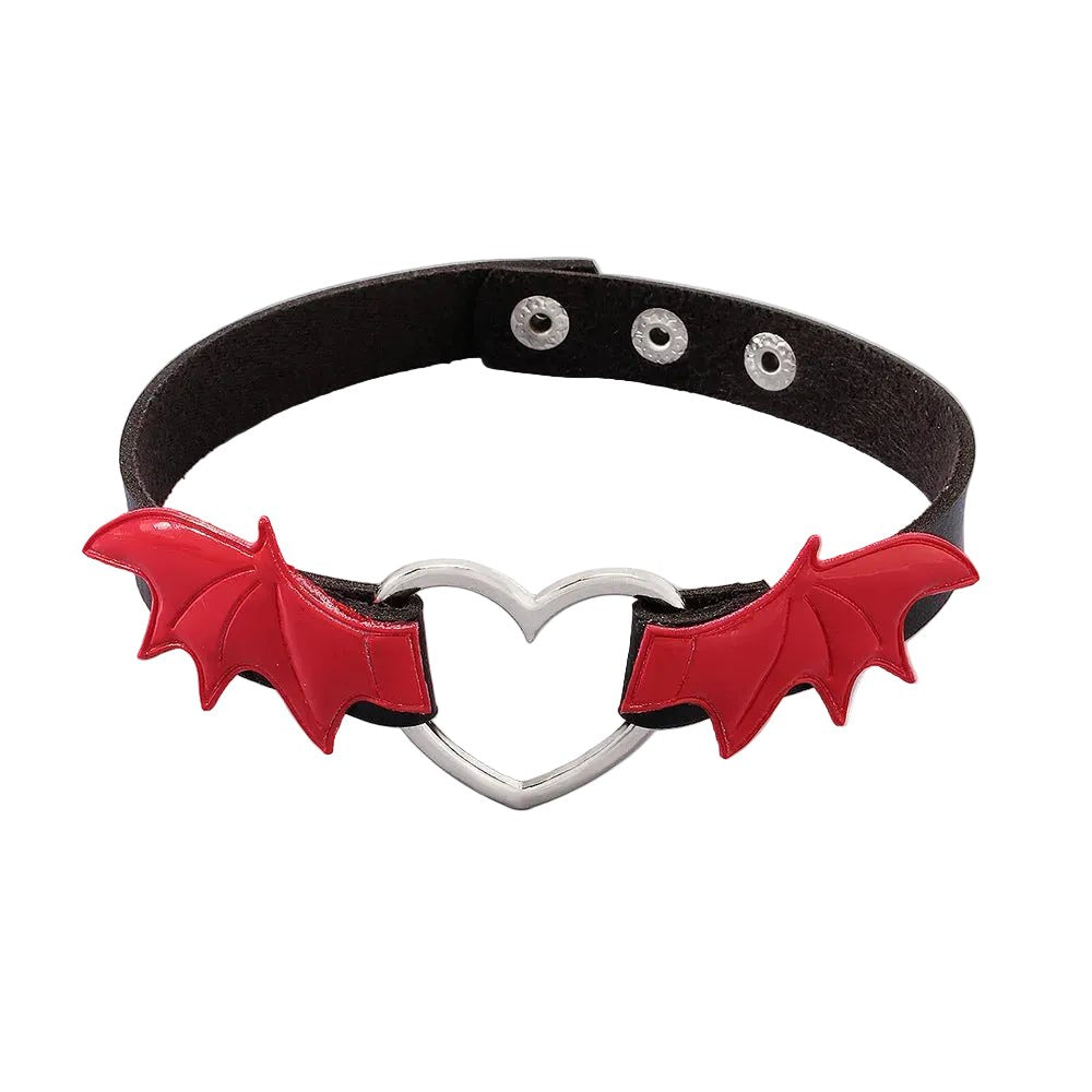 Punk Cute Sweet Cool Angel Wing Heart Leather Choker Necklace For Women INS Hot Girl Choker Necklace Party Jewelry Gift - AltBrat