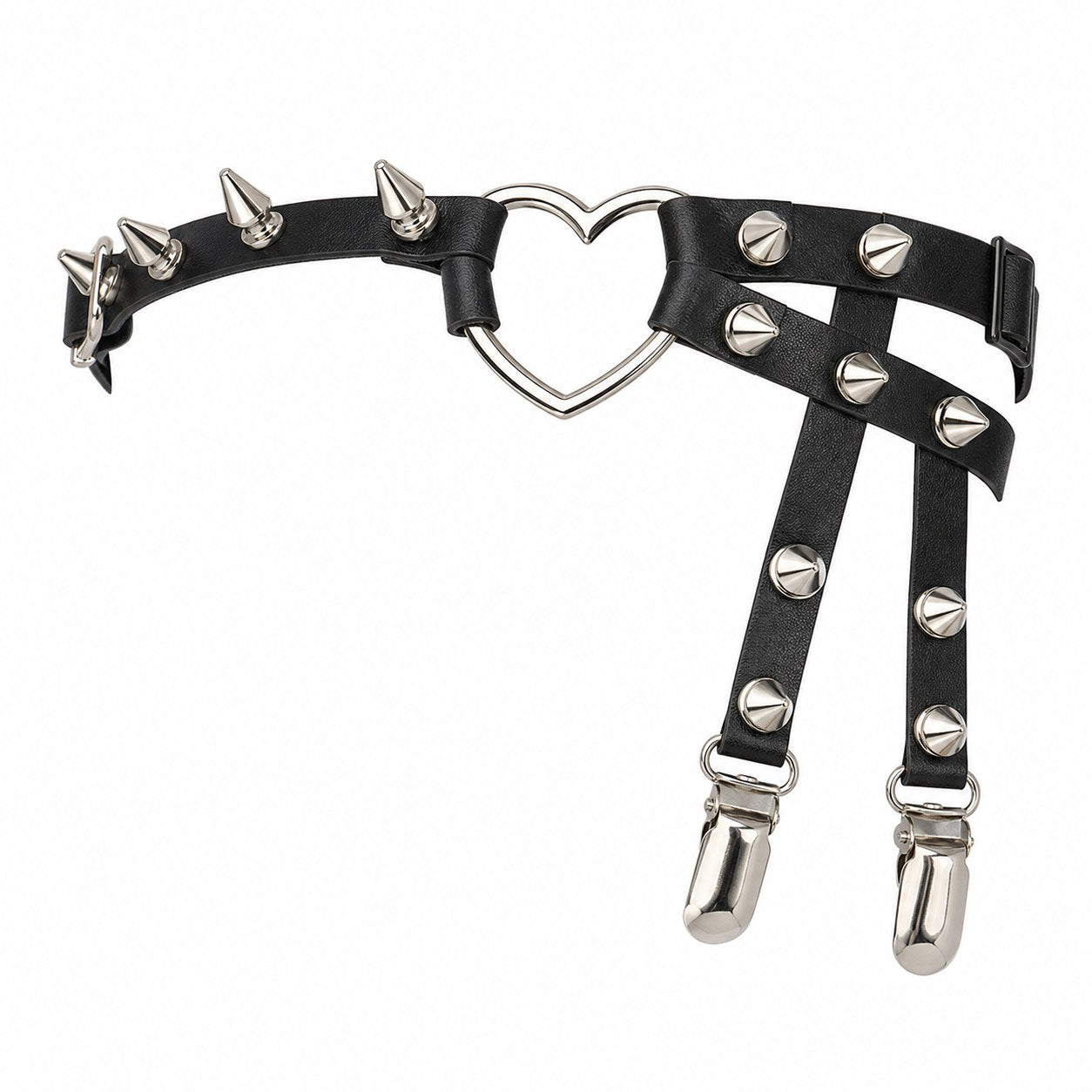 Spiked Heart Garter Leg Harness with Clips - AltBrat