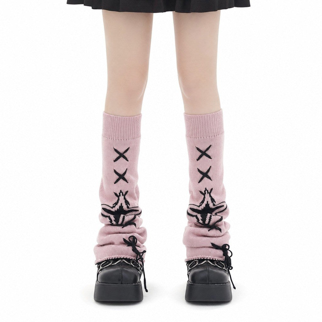 Star Knit Flare Leg Warmers with Bows - AltBrat