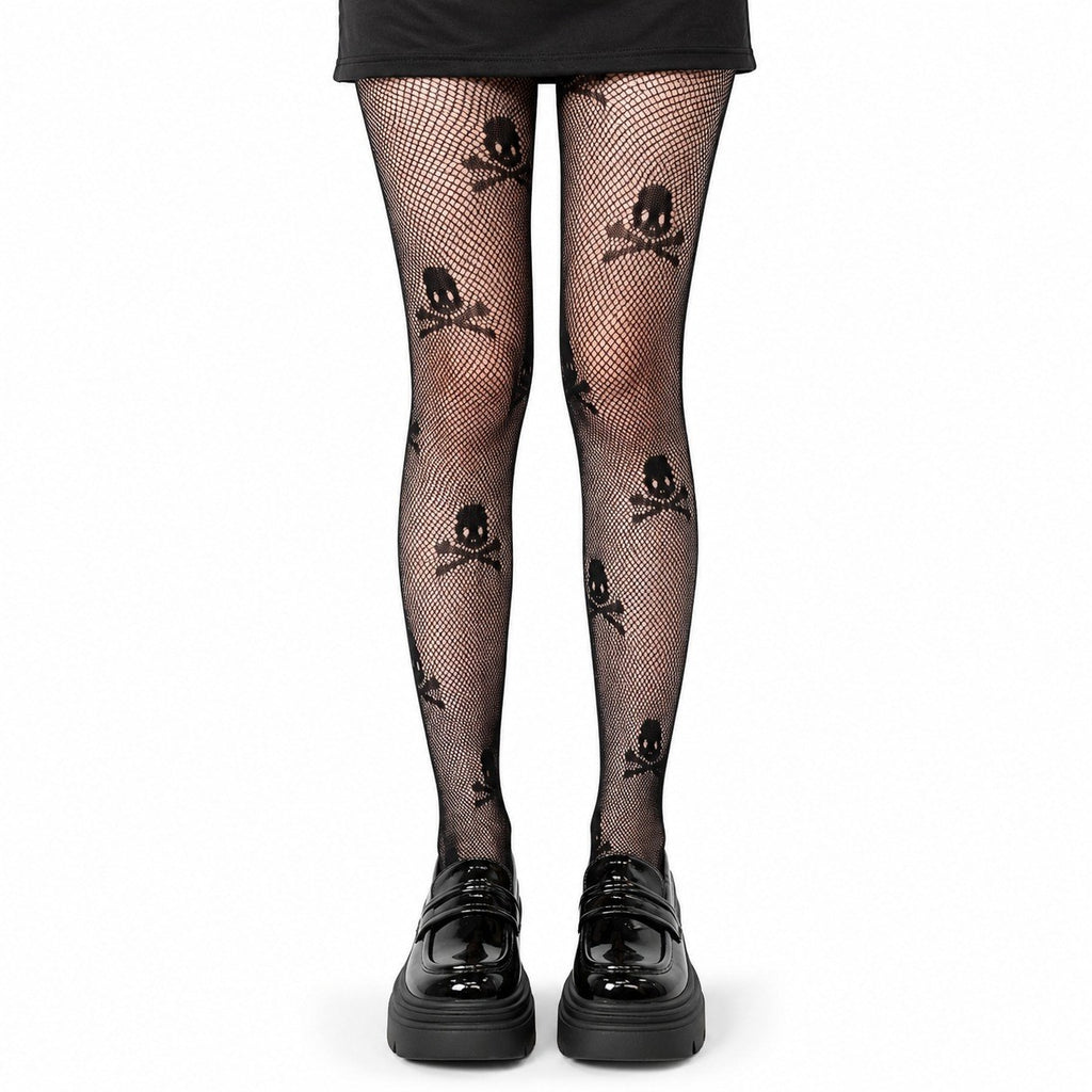 Skull Pattern Fishnet Tights - AltBrat