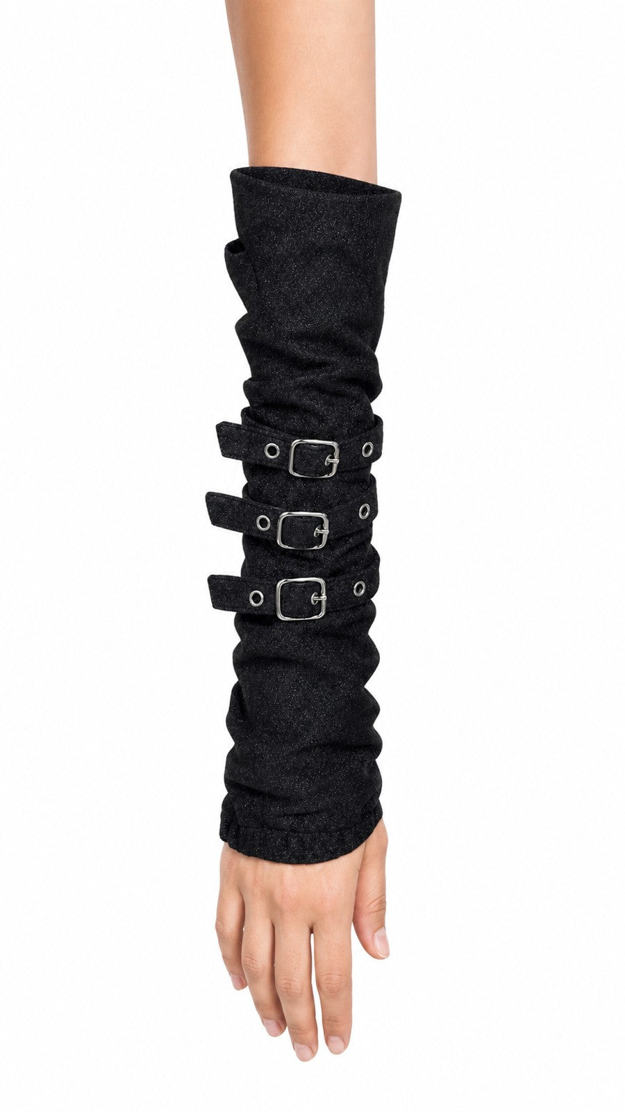 Striped & Buckle Fingerless Arm Warmers worn - AltBrat