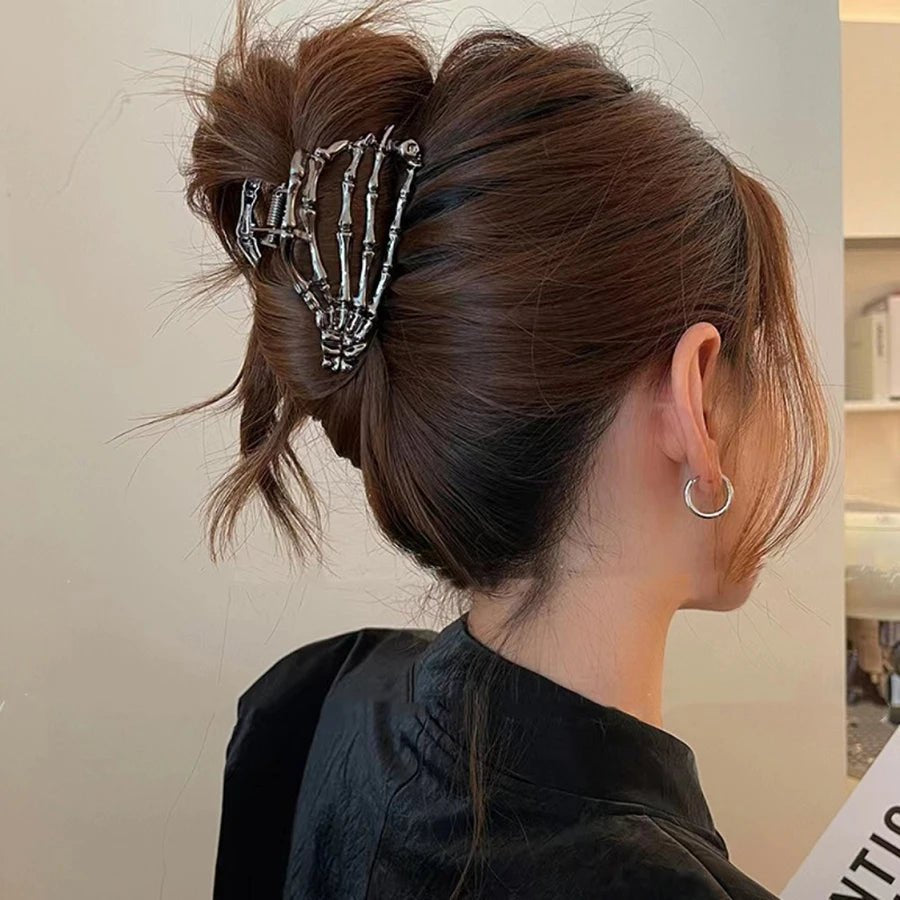 Punk Halloween Spider Skeleton Hand Hair Claw Clips for Women Metal Shark Clamp Gothic Crab Holiday Hair Accessories Gir - AltBrat