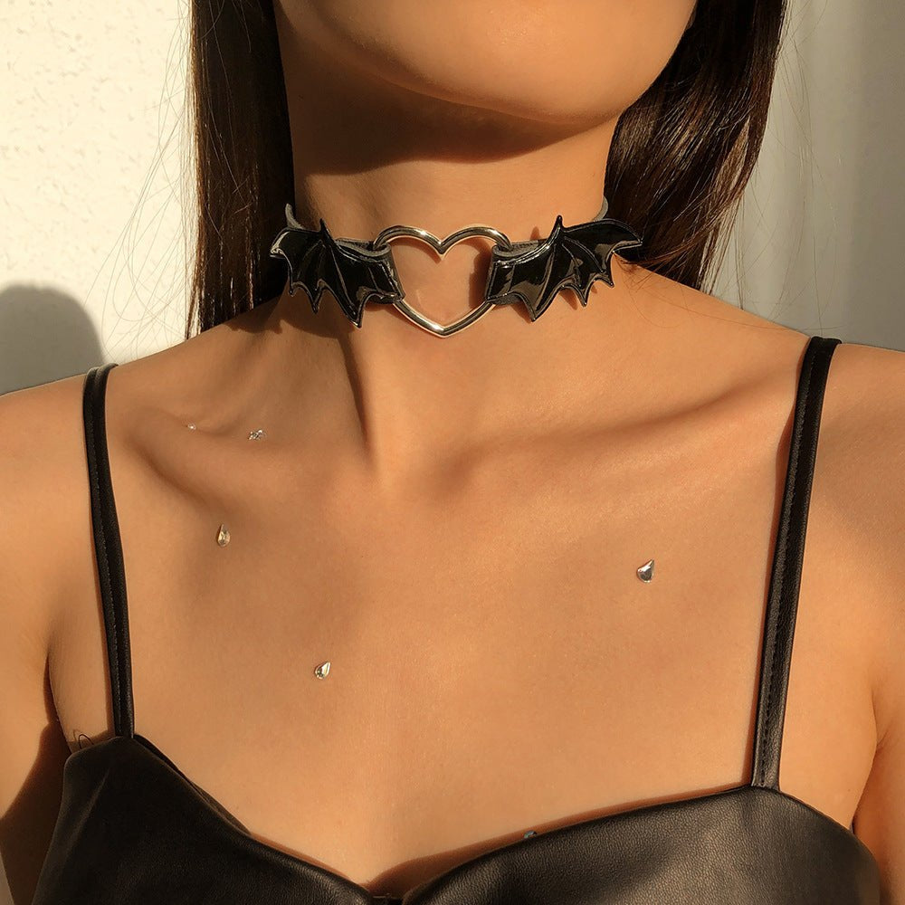 Punk Cute Sweet Cool Angel Wing Heart Leather Choker Necklace For Women INS Hot Girl Choker Necklace Party Jewelry Gift - AltBrat