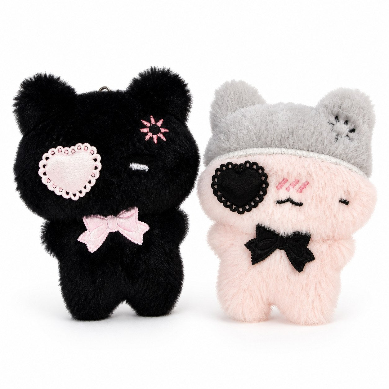 Fuzzy Kitty Plush Keychain with Heart & Bow - AltBrat