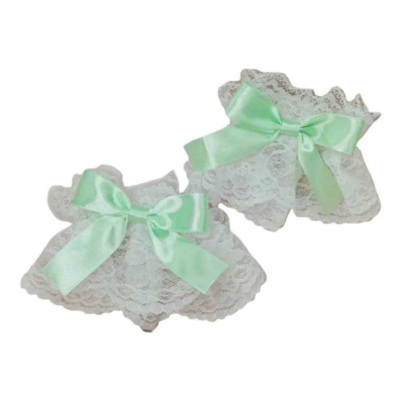 Dark Gothic Lolita Wrist Cuffs Sweet Satin Bow Ruffles Floral Lace Tulle Bracelet Wristband Japanese Anime Maid Cosplay  - AltBrat