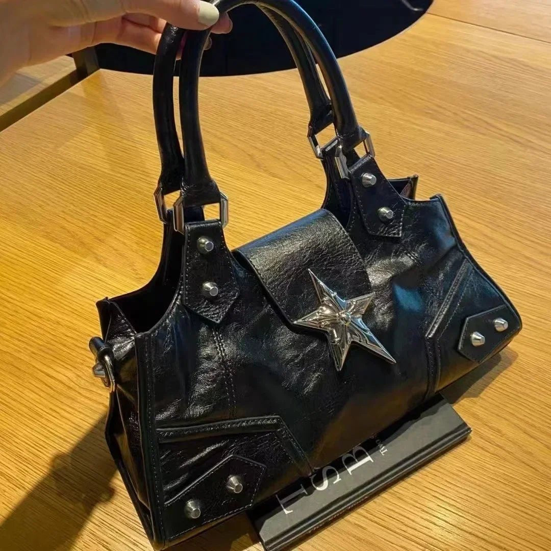 Y2K Korean Gothic Star Girl Black Bag Aesthetic Vintage Fairy Grunge Punk Goth Purse Shoulder Handbags Bucket Tote Bags  - AltBrat