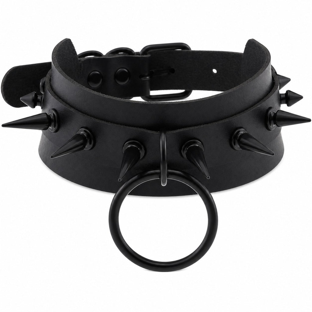 Black Spiked Choker with O-Ring - AltBrat
