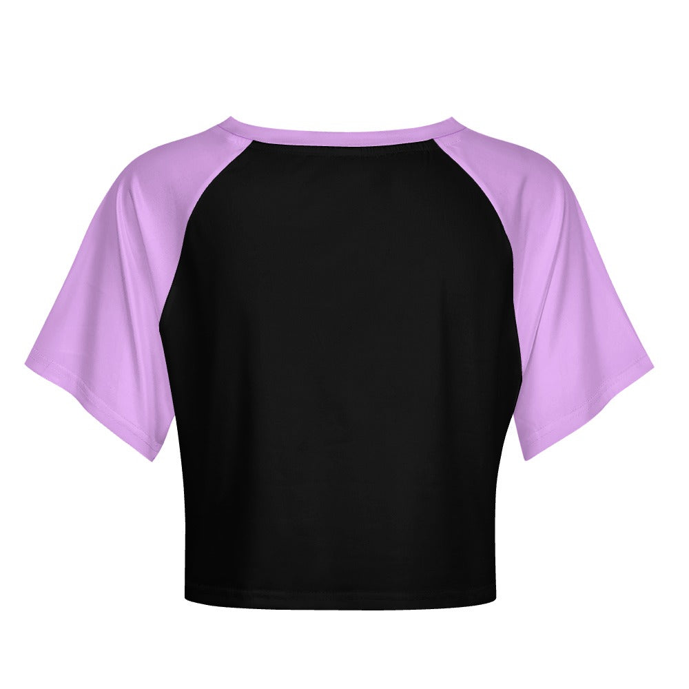 AltBrat skull print raglan crop tee, black and lilac