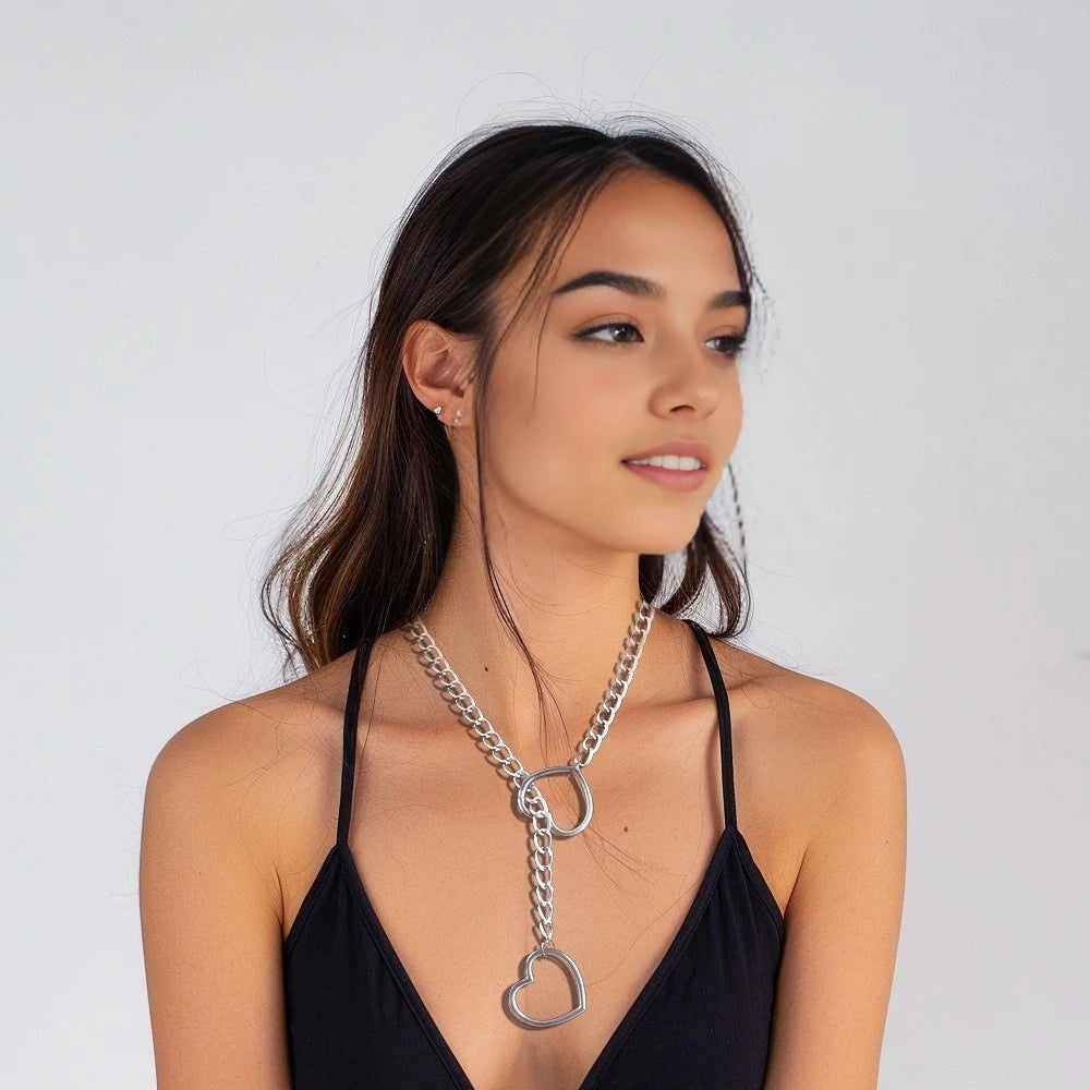 Heart Slip Chain Necklace For Women Fashion Punk Rock Goth Choker Jewelry Accessories - AltBrat