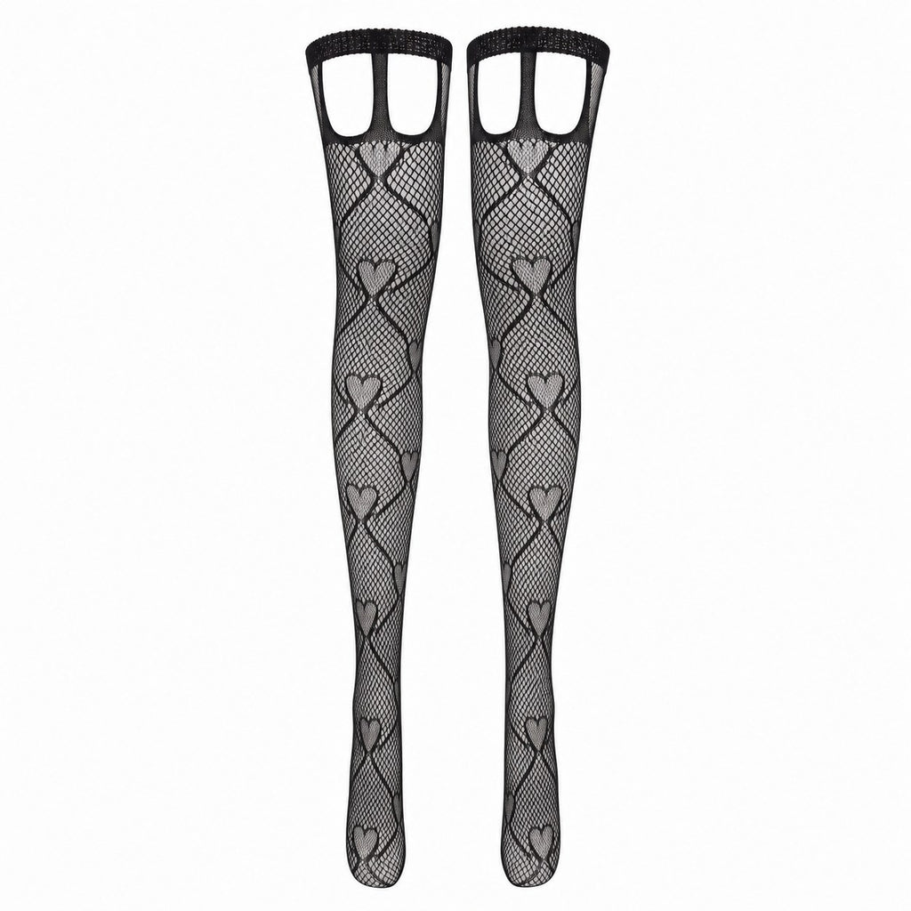 Heart Pattern Fishnet Tights - AltBrat