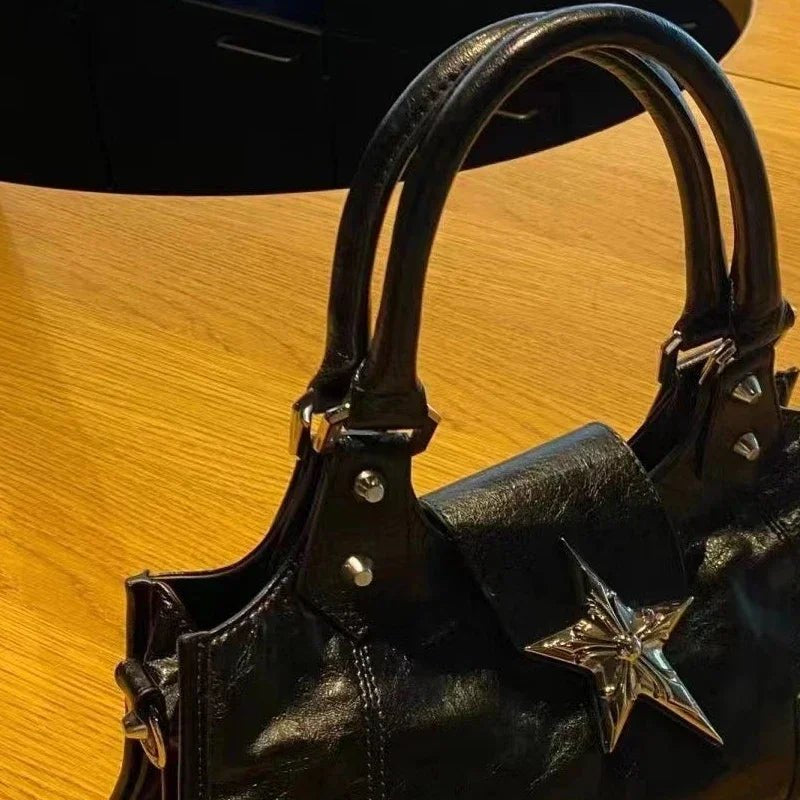 Y2K Korean Gothic Star Girl Black Bag Aesthetic Vintage Fairy Grunge Punk Goth Purse Shoulder Handbags Bucket Tote Bags  - AltBrat