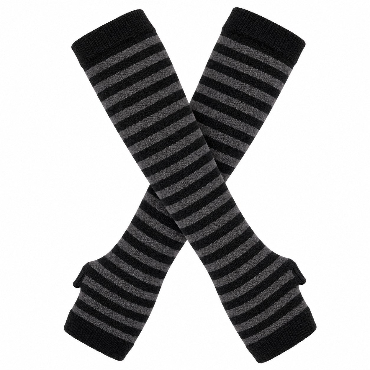 Striped Long Fingerless Arm Warmers (Multi-Colour) - AltBrat