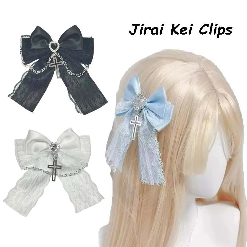 Gothic Lolita Style Hair Clips for Women Large Ribbon Bow Black/Red Color Hair Clip New Product - AltBrat