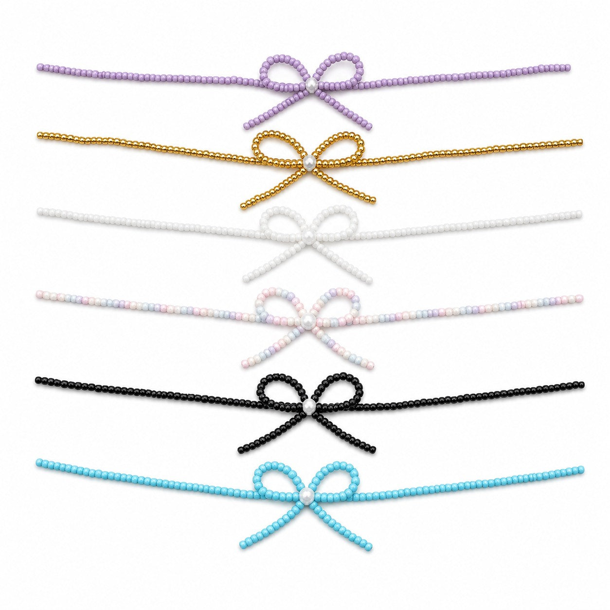 Korean Fashion Knotbow Choker Necklace for Girl Trendy Romantic Handmade Rice Beads Short Neck Jewelry Gift for Friend W