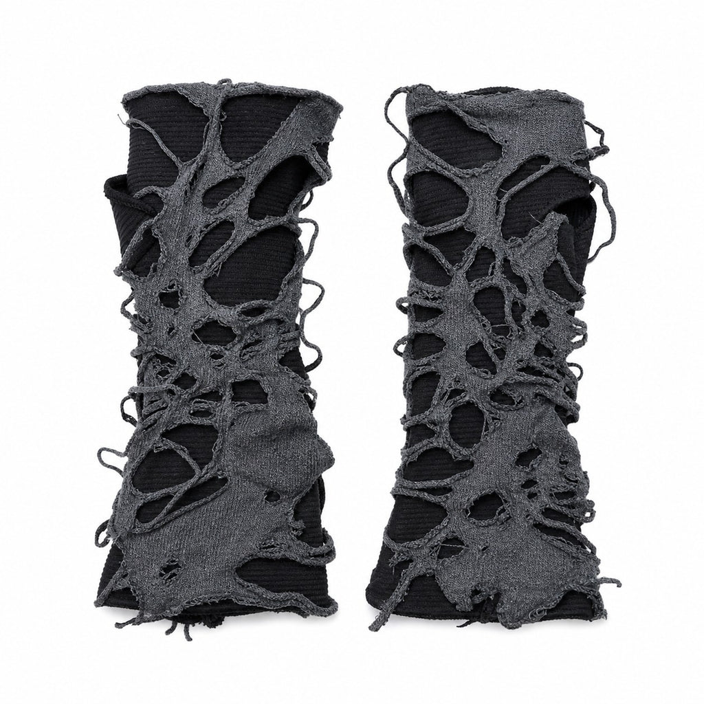 Ripped Distressed Punk Arm Warmers (Grey/Black) - AltBrat