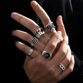 6Pcs Punk Poker Joker Silver Color Rings Set for Men Goth Skeleton Billiards Set Couple Emo Fashion Jewelry Anillos Homb - AltBrat