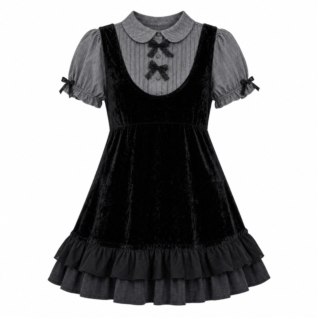 Harajuku Gothic Bow Dress – Y2K Lace Shirt Mini Dress - AltBrat
