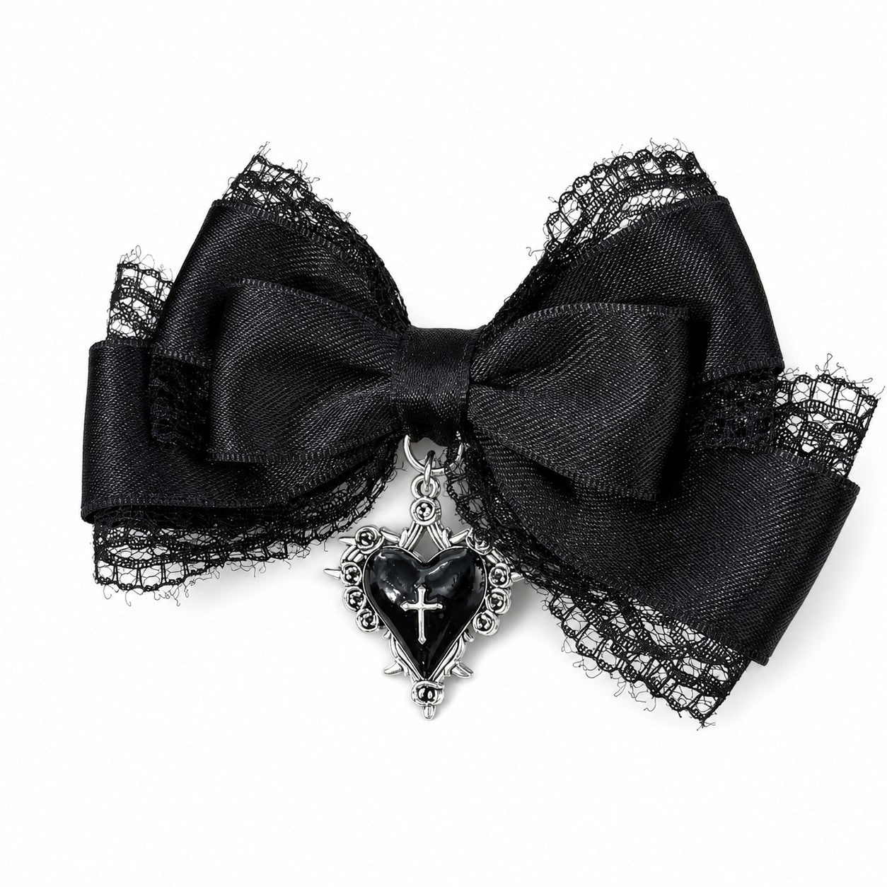 Gothic Lolita Style Hair Clip Black Ribbon Bow Fashionable Hair Clips for Girls High-grade Headdress