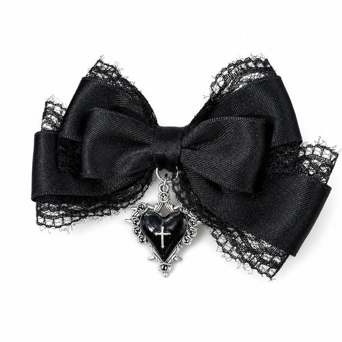 Gothic Lolita Style Hair Clip Black Ribbon Bow Fashionable Hair Clips for Girls High-grade Headdress