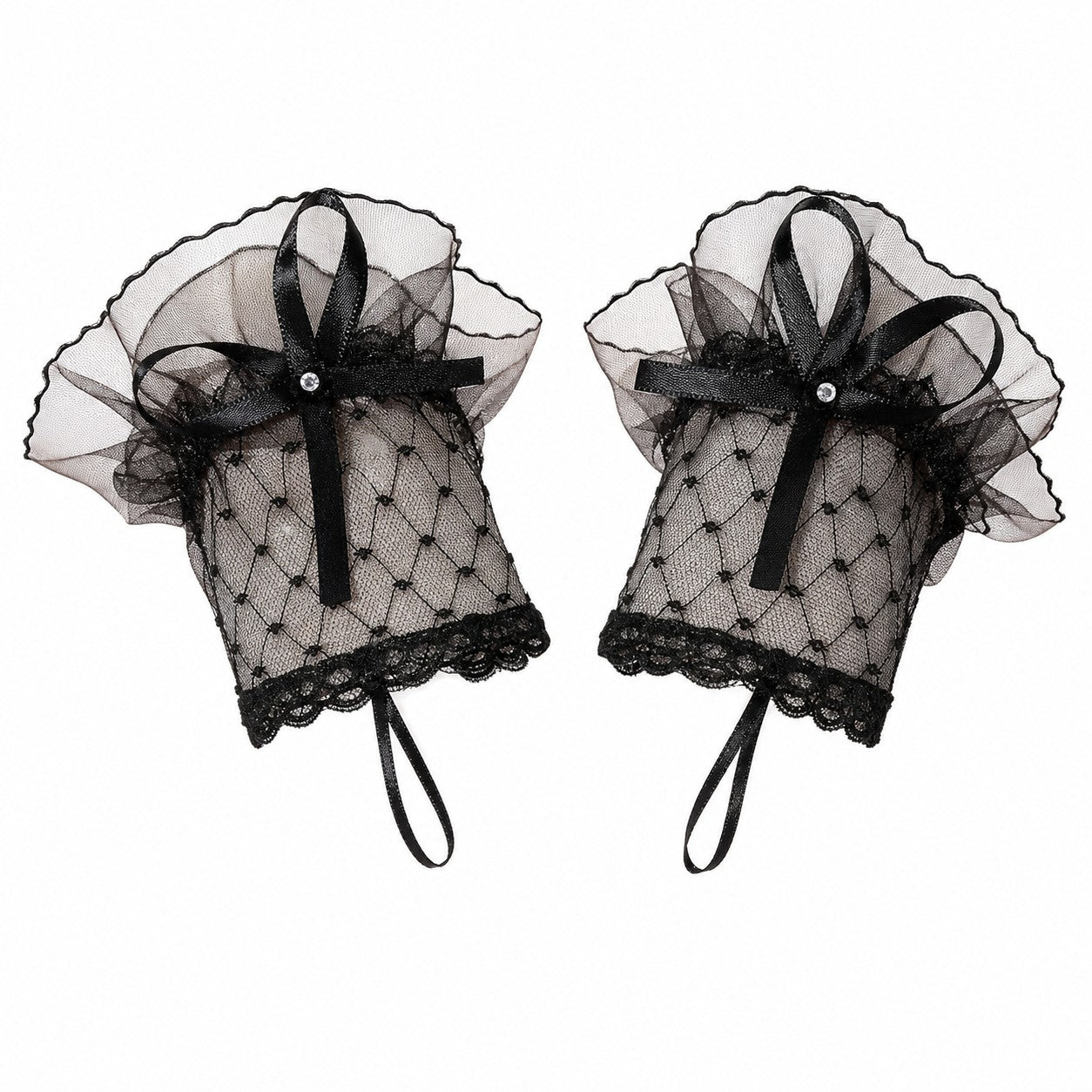 Black Lace Fingerless Gloves with Satin Bow