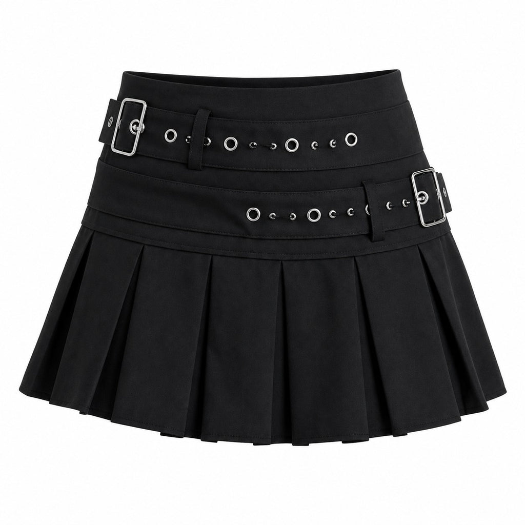 Double Belt Pleated Micro Mini Skirt product