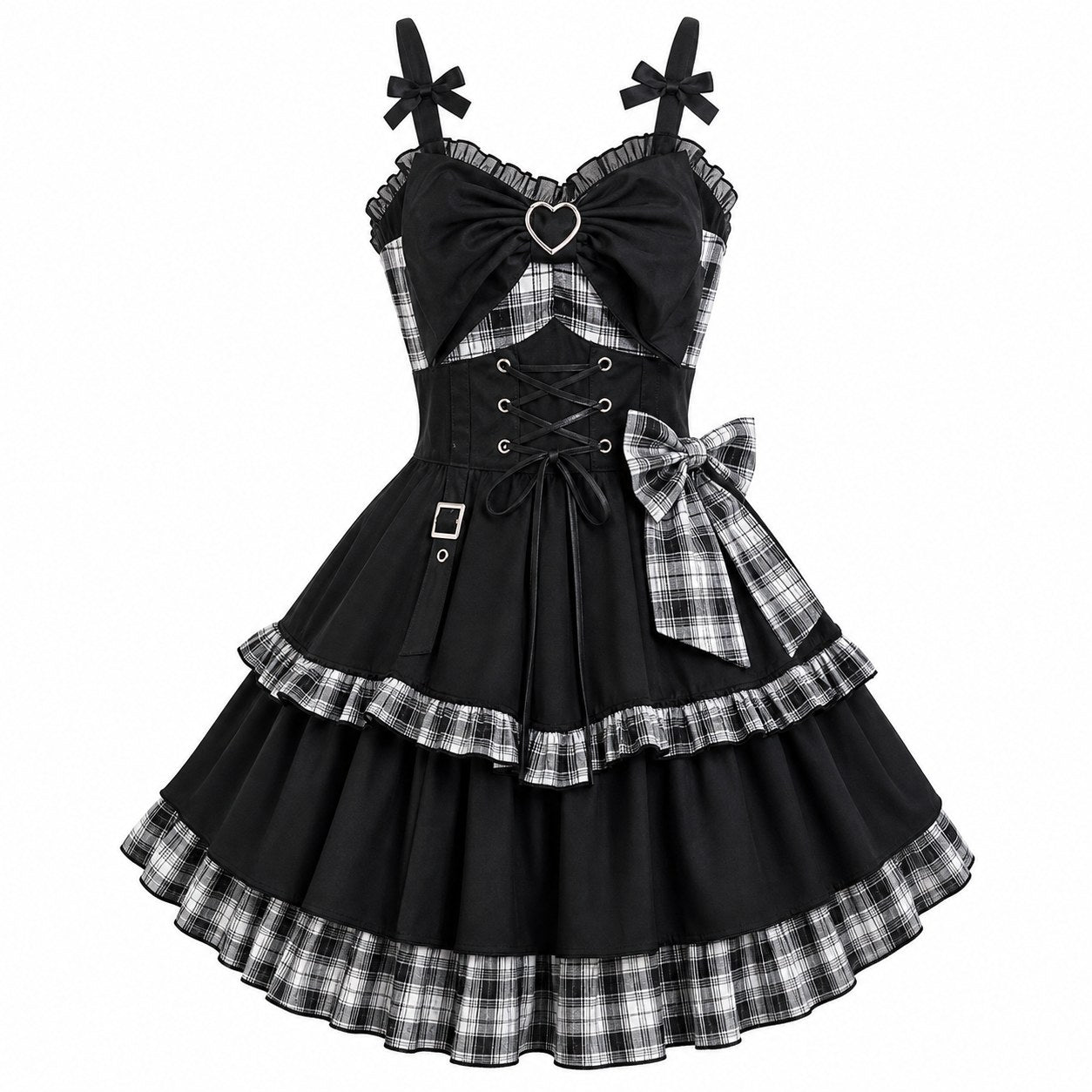 Gothic Punk Lolita JSK Dress – Victorian Plaid Bow Mini Dress - AltBrat