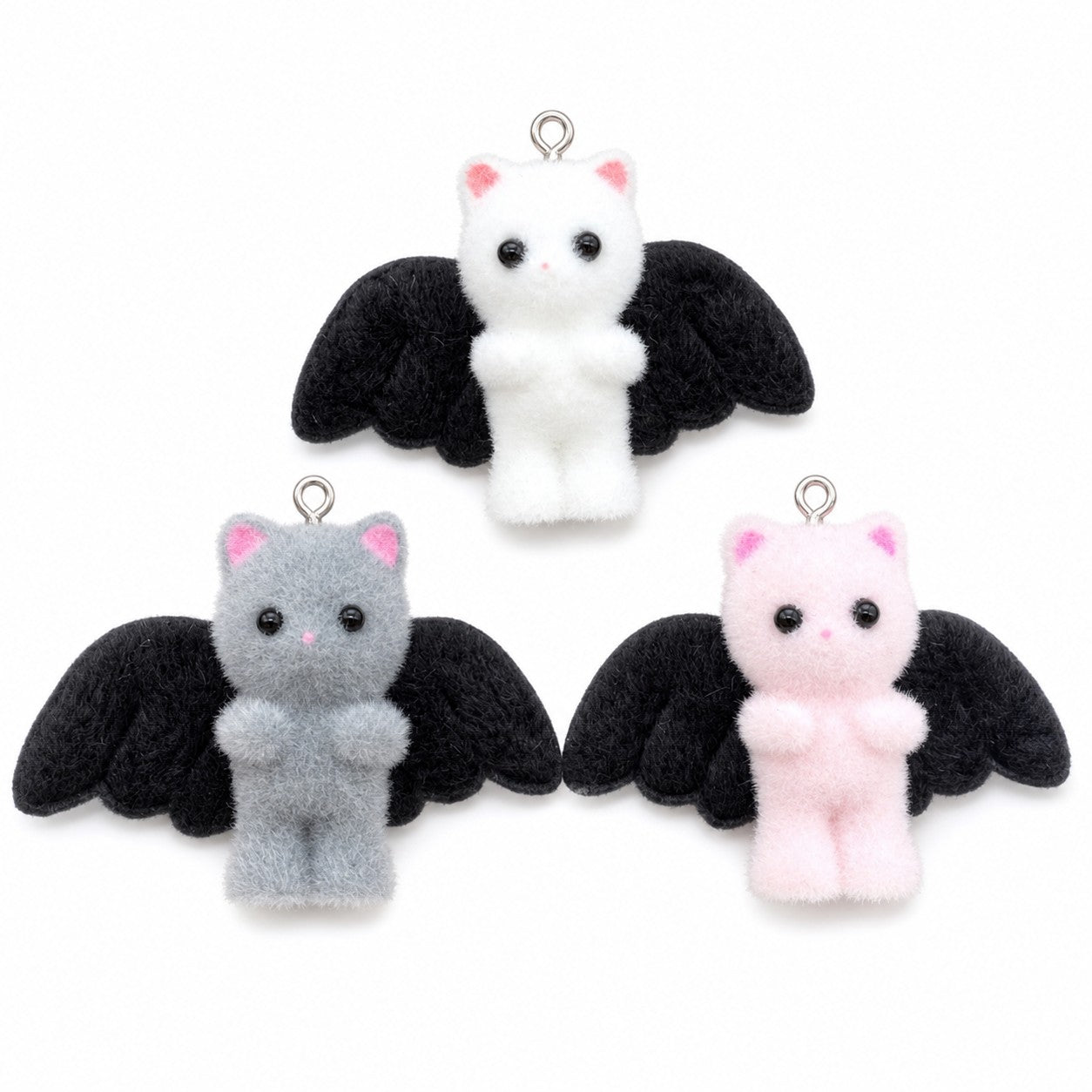 2pcs 50*37mm Goth Bat Wing Flocked Cat Charm Kawaii Plush Kitty Pendant for DIY Keychain Necklace Jewelry Making Accesso