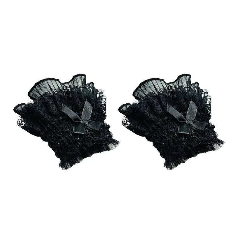 Gothic Lolita Hand Wrist Cuffs Bowknot LaceTrim Maid Cosplay Accessories For Women Girl Party - AltBrat