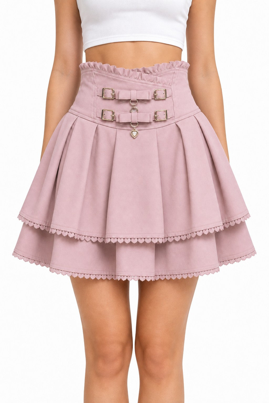 Lace Ruffle Cake Mini Skirt with Corset Belt - AltBrat