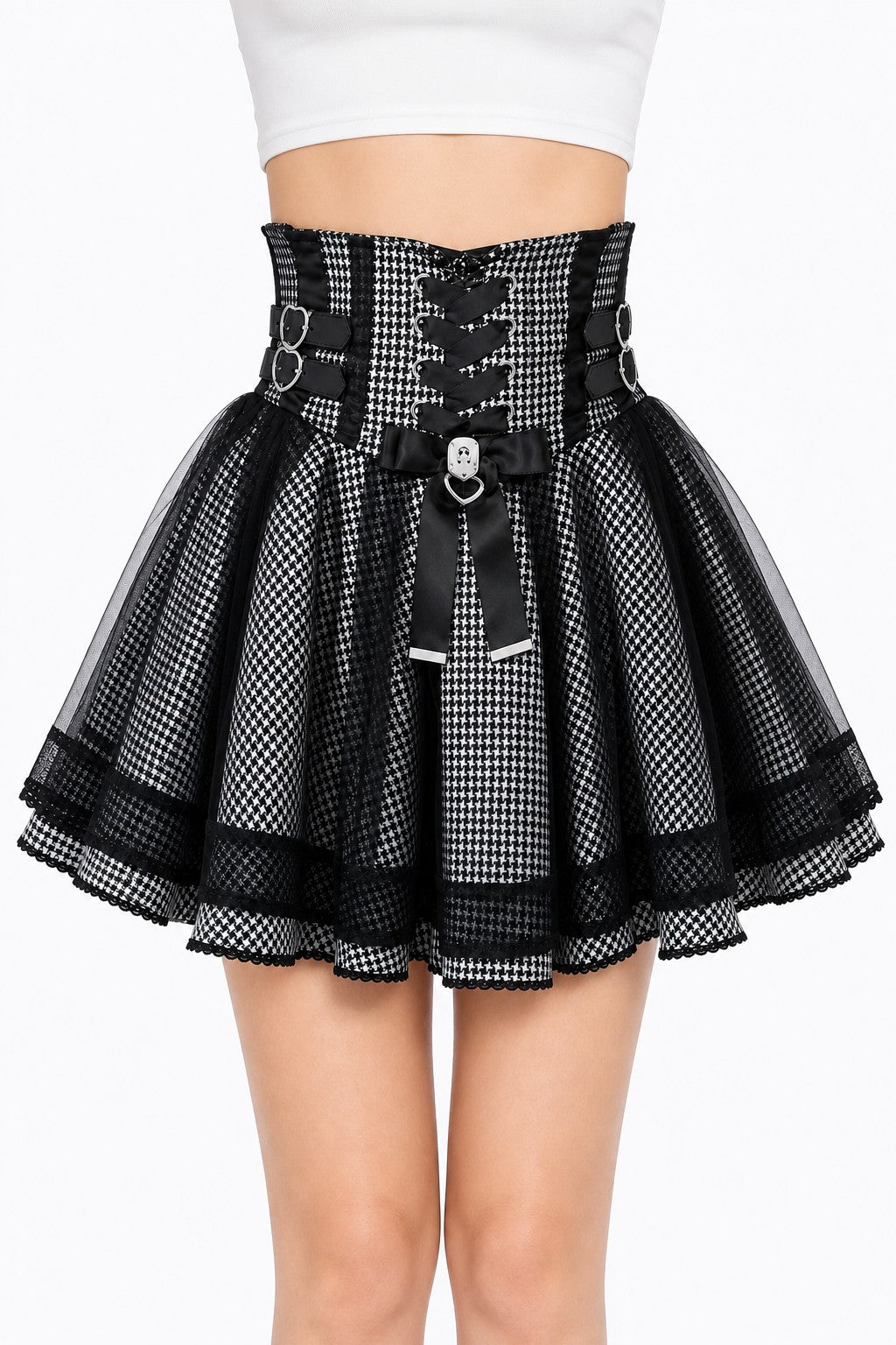 Lace Ruffle Tiered Skirt with Lace-Up Sides - AltBrat