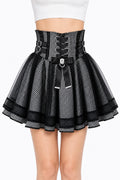 Lace Ruffle Tiered Skirt with Lace-Up Sides - AltBrat