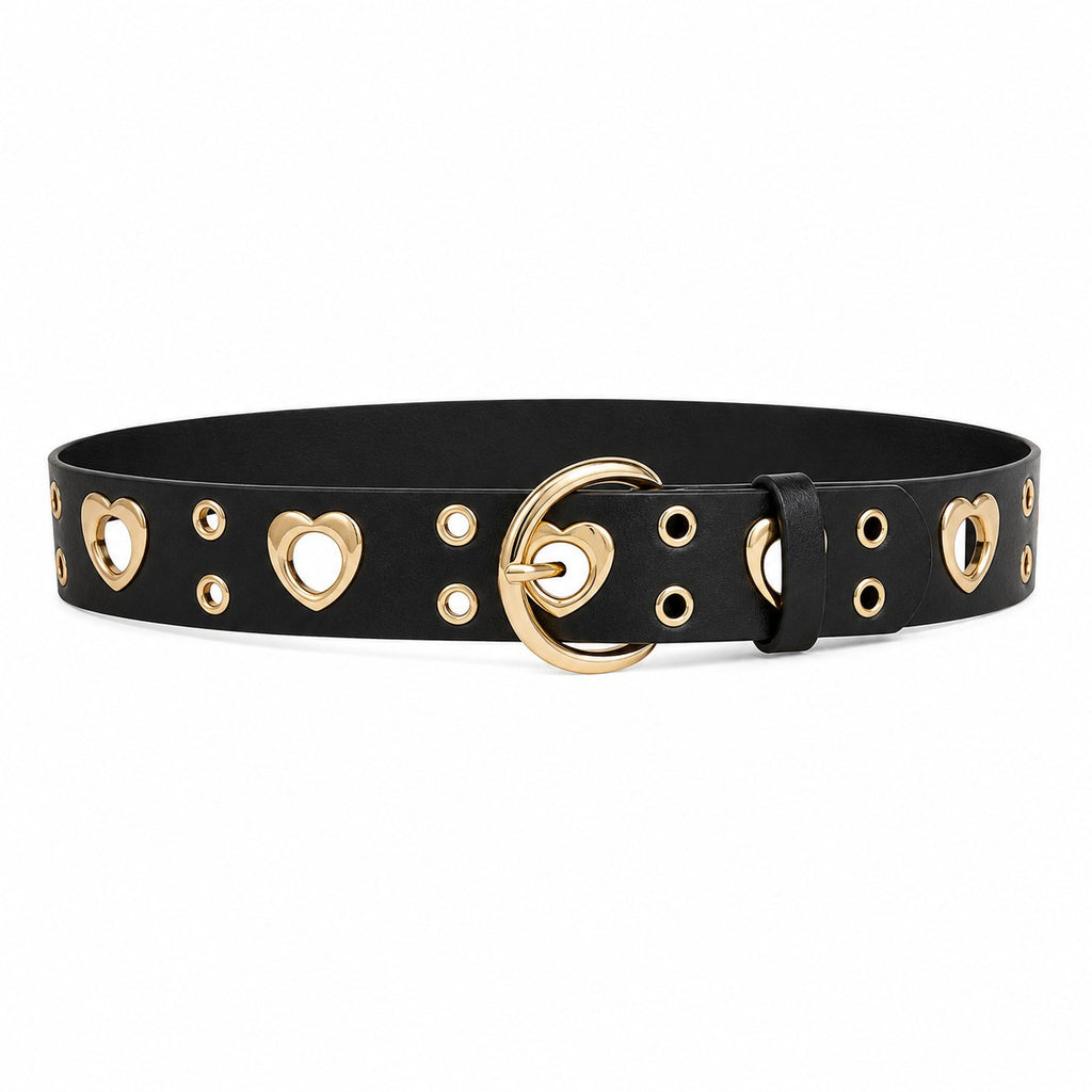 Heart Cutout & Grommet Belt with Round Buckle - AltBrat