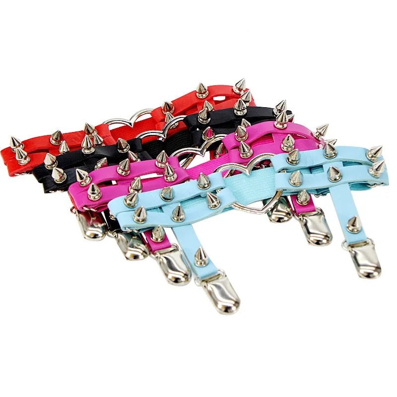 Punk Sexy Spike Garter Belt Rock Rivet Elastic Suspender Belt 2 Clips Harajuku Gothic Goth Studded Women Leglet Stocking - AltBrat