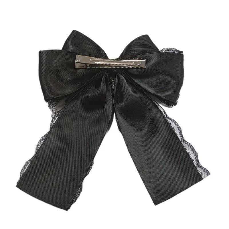1/2pcs Bow Ribbon Hair Clip Fashion Simple Solid Satin Spring Clip Hair Pin Elegant Retro Headband Clips Girls Hair Acce - AltBrat