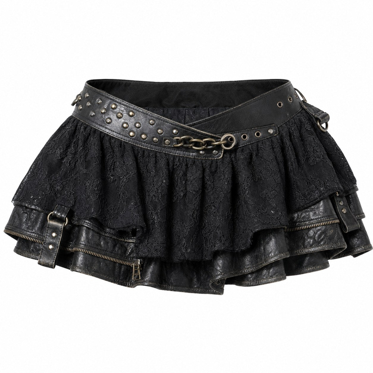 Gothic Leather-Look Corset Top & Lace Skirt Set - AltBrat