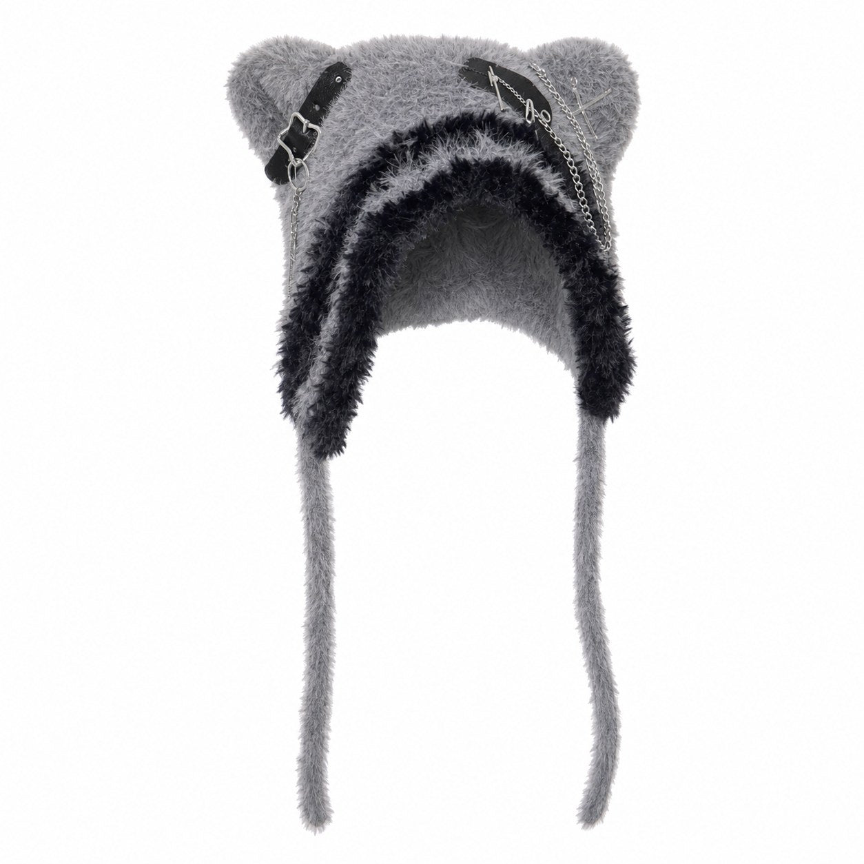 Fuzzy Bear Ear Hat with Chains & Cross - AltBrat