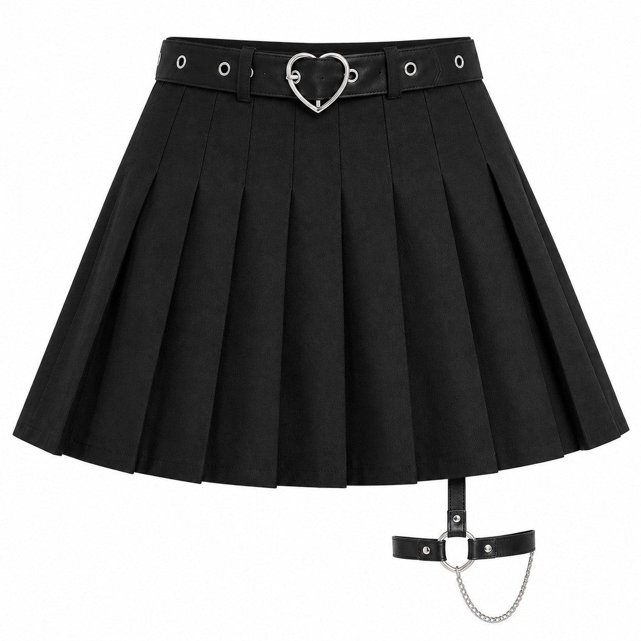 Pleated Skirt with Heart Buckle Belt (Black/White) product - AltBrat