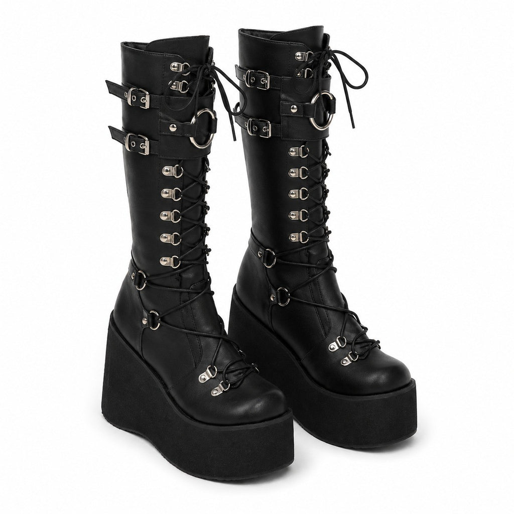 Gothic Tall Lace-Up Platform Boots - AltBrat