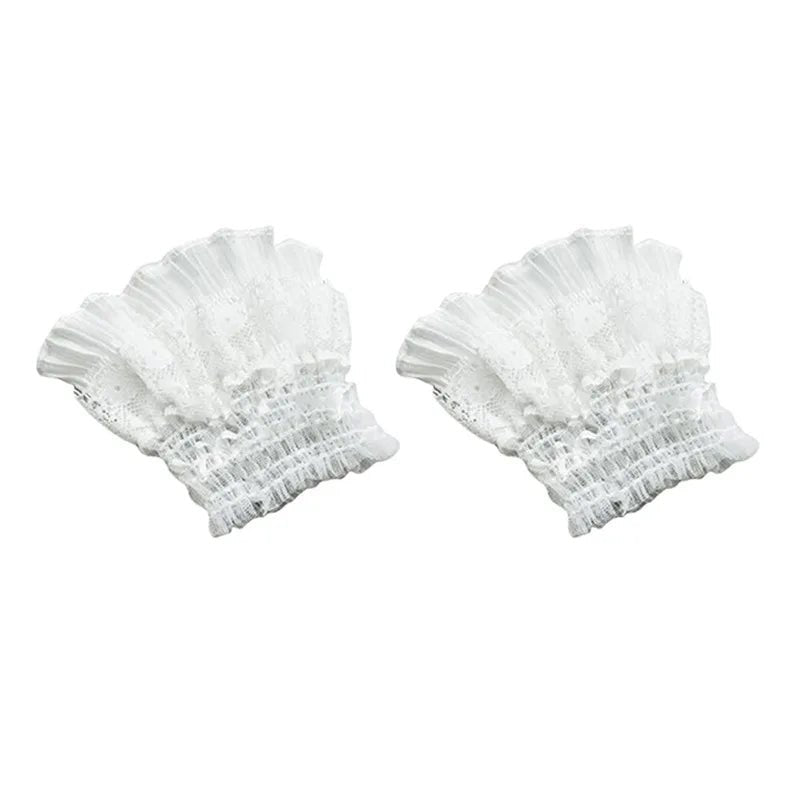 Gothic Lolita Hand Wrist Cuffs Bowknot LaceTrim Maid Cosplay Accessories For Women Girl Party - AltBrat