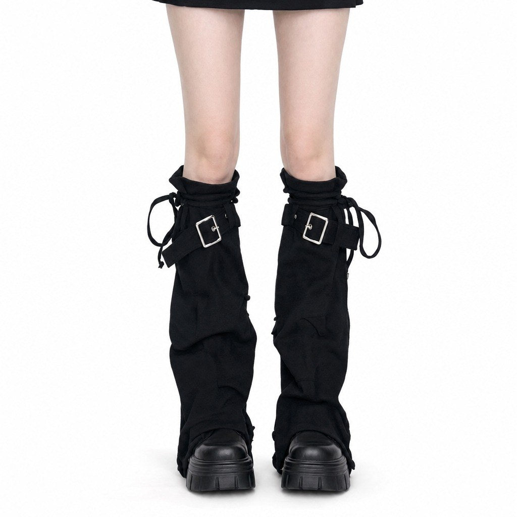 Distressed Denim Buckle Leg Warmers - AltBrat