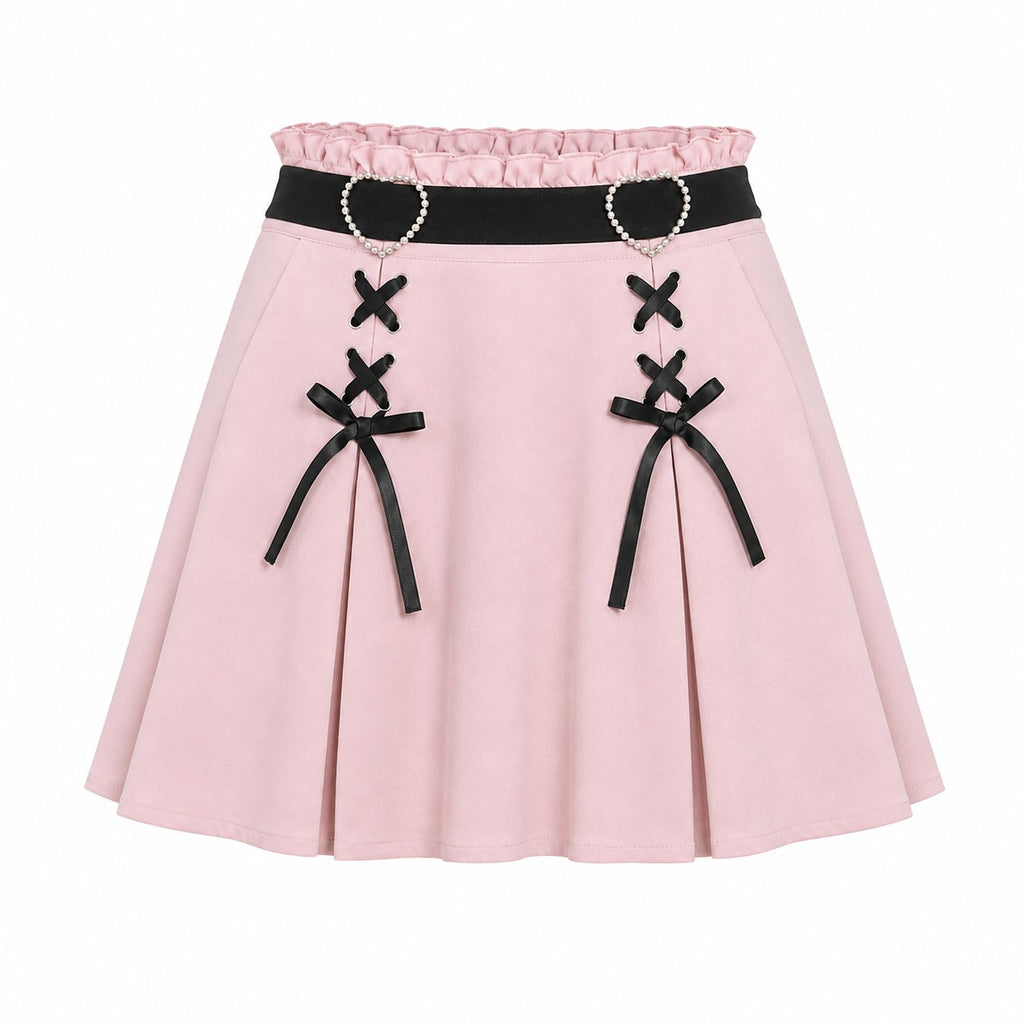 Pearl Heart Lace-Up Flared Skater Skirt product