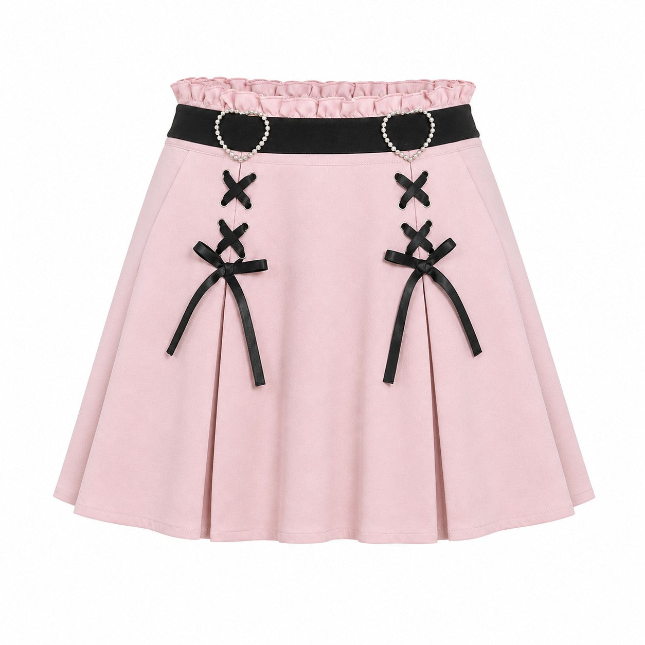 Pearl Heart Lace-Up Flared Skater Skirt product