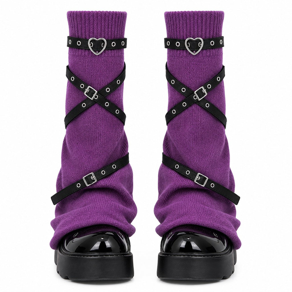 Buckle Harness Knit Flare Leg Warmers - AltBrat