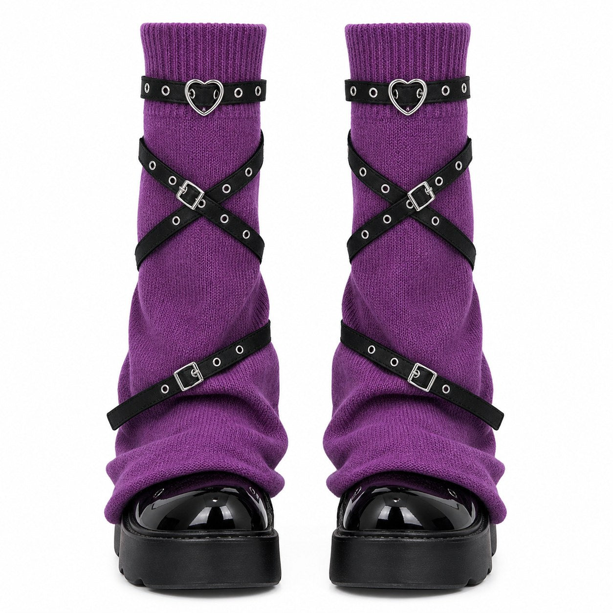 Buckle Harness Knit Flare Leg Warmers - AltBrat
