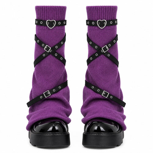 Buckle Harness Knit Flare Leg Warmers - AltBrat
