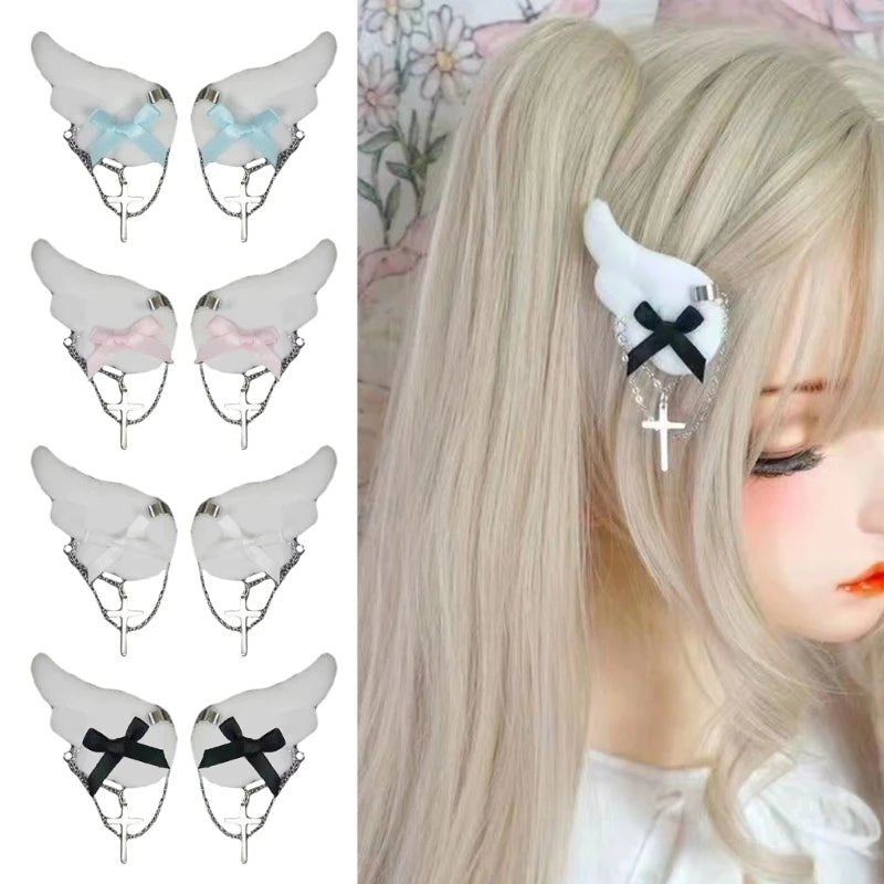 Cute Princess Lolita Bow Lace Hair Clip Headpiece Cosplay Headwear Girl Hair Accessories Lolita Handmade Pearl Hairpins  - AltBrat