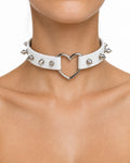 AltBrat White Leather Heart Choker Necklace worn on model