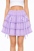 Tiered Ruffle Cake Mini Skirt with Ribbon Ties - AltBrat