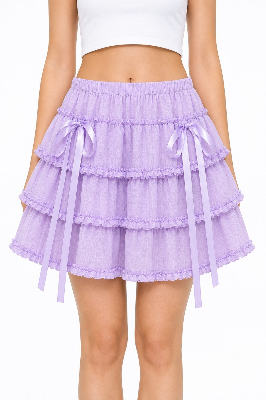 Tiered Ruffle Cake Mini Skirt with Ribbon Ties - AltBrat