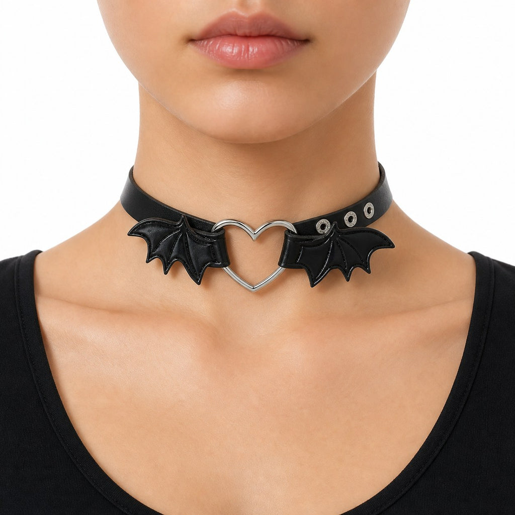Bat Wing Heart Choker Necklace - AltBrat